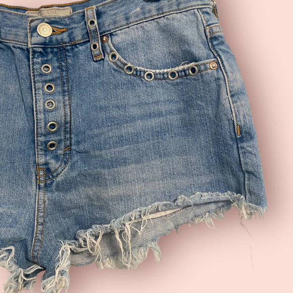 Free People Distressed Cutoff Shorts in Medium Blue Denim - Picture 3 of 7